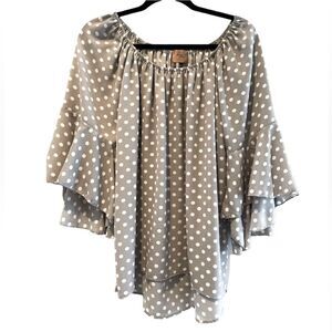 Forever Grace Gray & WhiteTop Polka Dot Blouse Women’s Size Large‎ NWOT